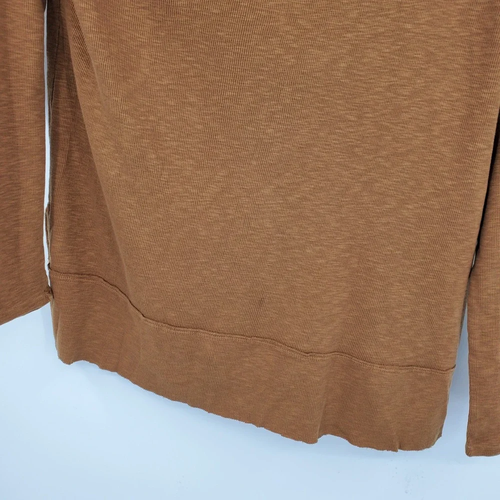 We The Free Free People Brown Ribbed Boat Neck Long Sleeve Shirt S Boho Earthy